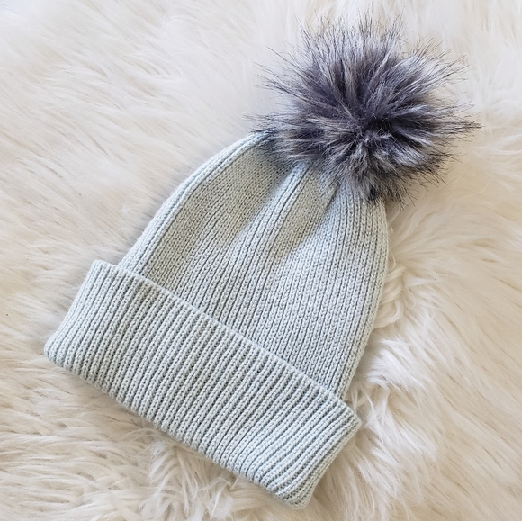 Accessories - B2G1 Mint Green Glitter Knitted Fur Pom Beanie Hat